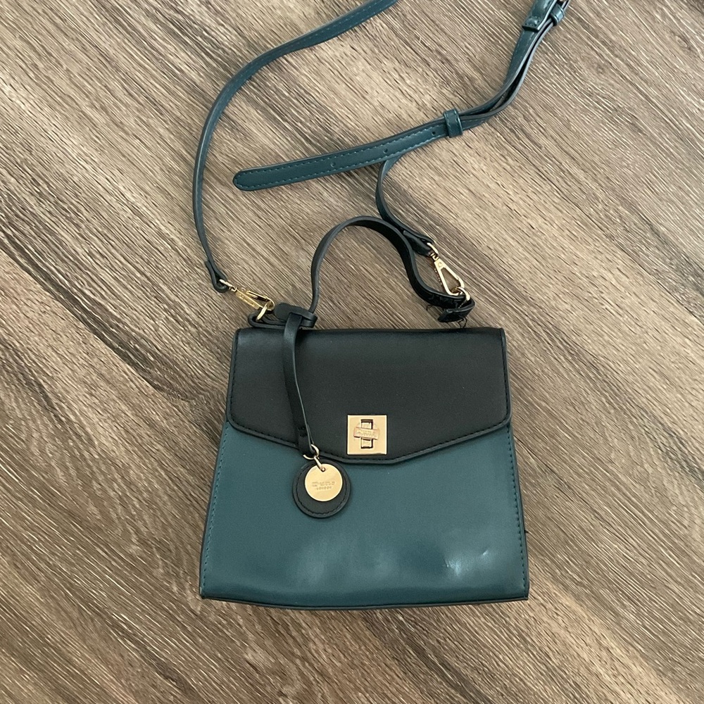 Dune London Teal and Black Two-Tone Structured Crossbody